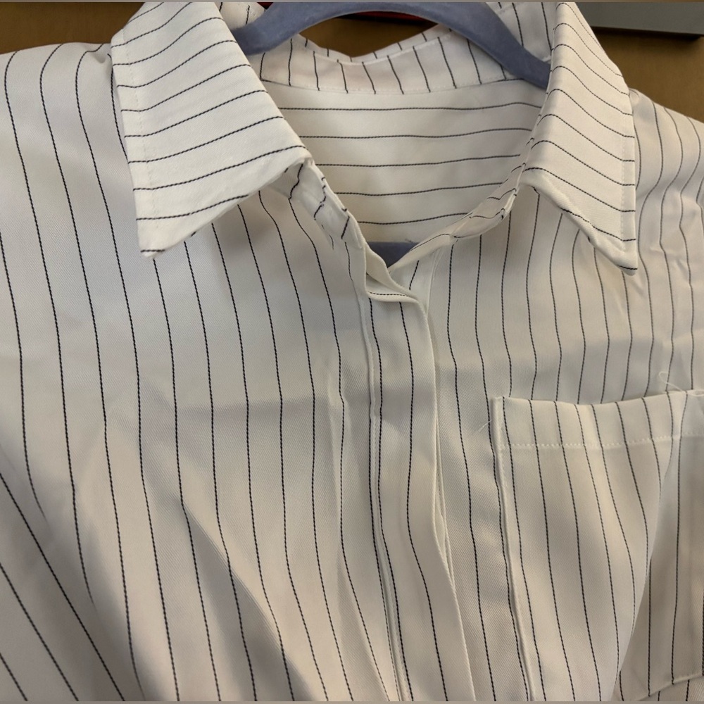 Cupshe White Pinstripe Short-Sleeve Twist-Front Shirt - Picture 4 of 8